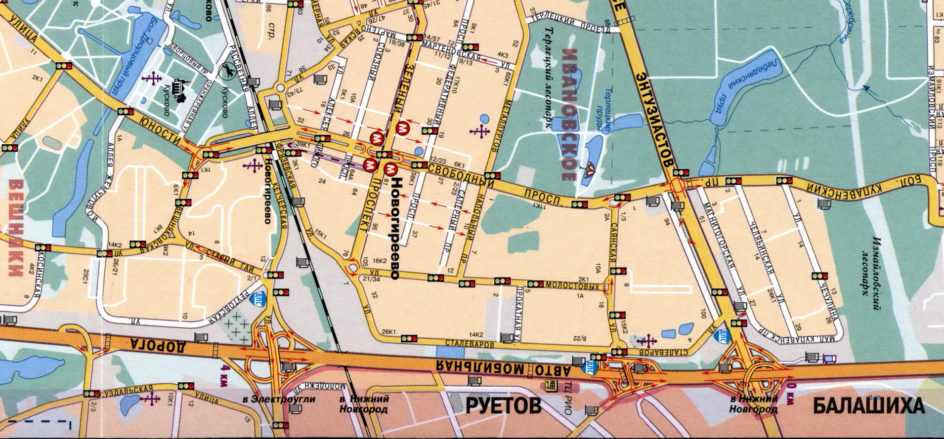 Карта развязок на 0 км, 4 км  МКАД